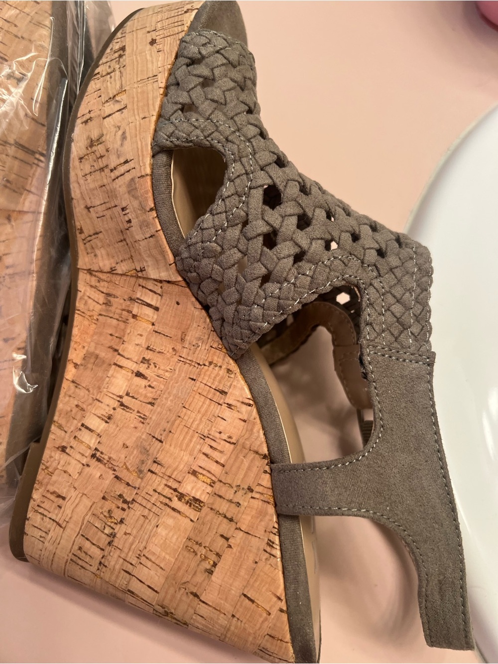 Mix No. 6.5 Taupe Woven Suede Cork Wedge Sandals
